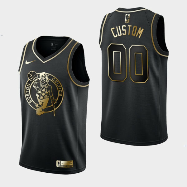 Men's Boston Celtics Custom #00 Golden Edition Black Jersey - Replica