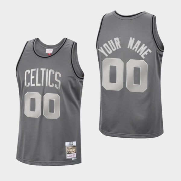 Men's Boston Celtics Custom #00 Metal Works Hardwood Classics Charcoal Jersey - Replica