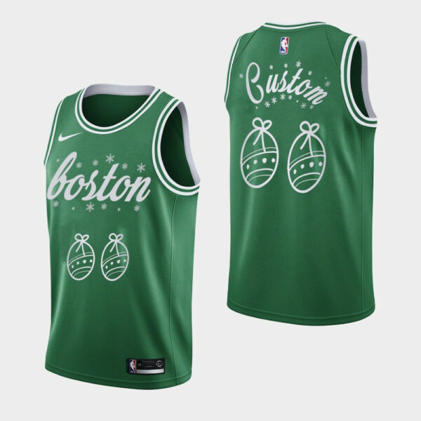 Men's Boston Celtics #00 Custom 2020 Christmas Night Green Special Edition Jersey - Replica