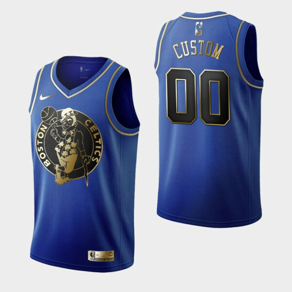 Men's Boston Celtics #00 Custom Royal Black Golden 2019 Father's Day Jersey - Replica