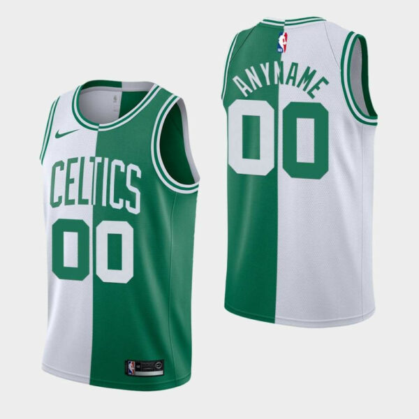 Men's Boston Celtics #00 Custom White Green Split Jersey - Replica