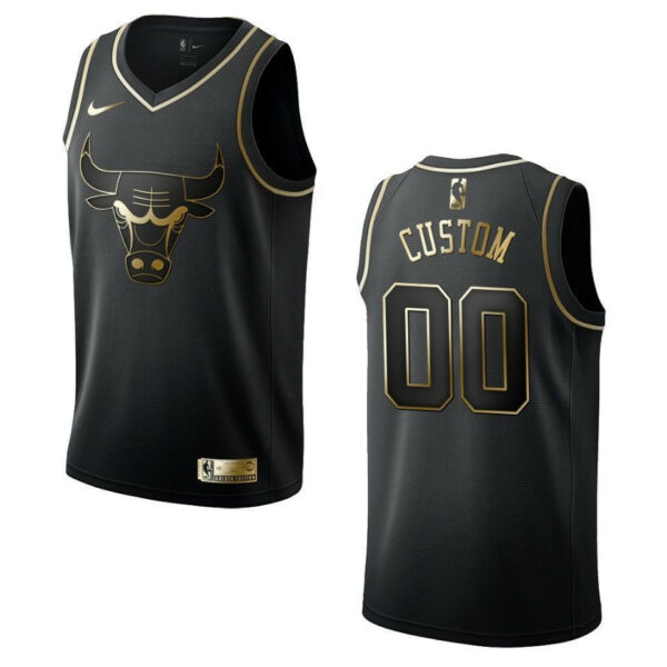 Men's Chicago Bulls #00 Custom Golden Edition Jersey - Black , Basketball Jersey - Replica