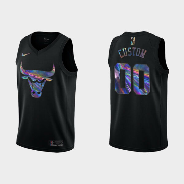 Men's Custom Chicago Bulls No.00 Jersey Iridescent Holographic Black - Replica