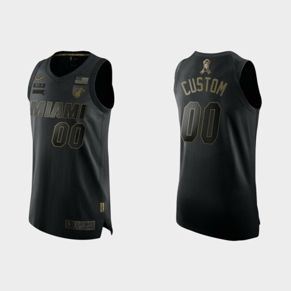 Men's Miami Heat Custom #00 2020 Salute To Service Black Jersey - Replica