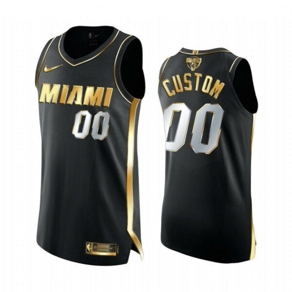 Men's Custom Miami Heat 2020 NBA Finals Black Jersey Golden Limited Edition - Replica