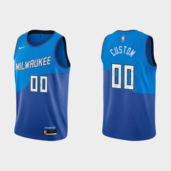 Youth's Milwaukee Bucks 2020-21 Custom Jersey No.00 City Edition Blue - - Replica