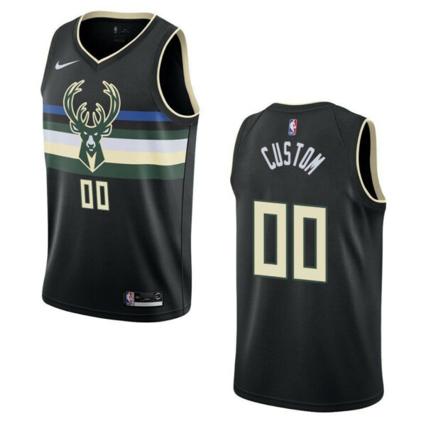 Youth's 2019-20 Milwaukee Bucks #00 Custom Statet Swingman Jersey - Black , Basketball Jersey - Replica