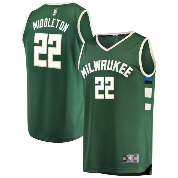 Youth's Khris Middleton Milwaukee Bucks Fast Break Road Replica Player Jersey Green - Icon Edition