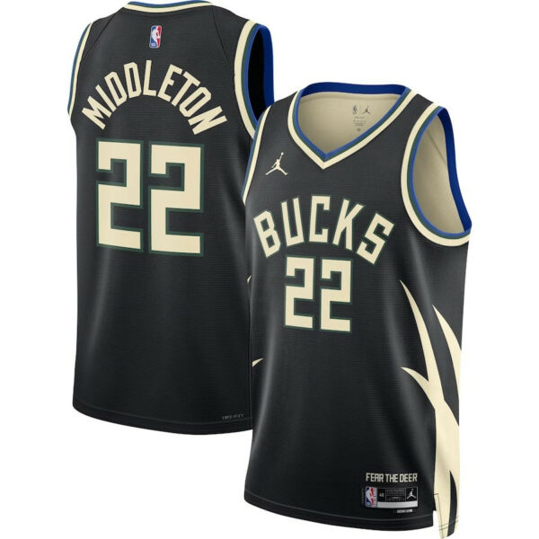 Youth's Khris Middleton Milwaukee Bucks 2022/23 Statet Edition Swingman Jersey - Black - Replica