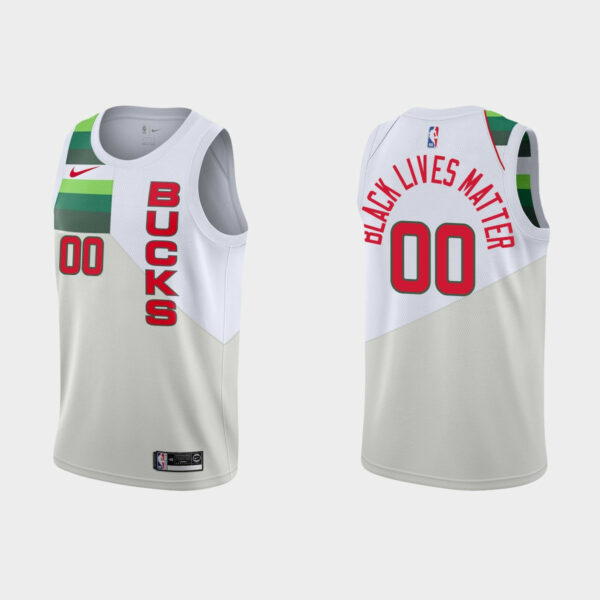 Youth's Milwaukee Bucks #00 Custom Earned White Jersey Black Lives Matter - Replica