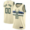 Youth's Custom Milwaukee Bucks Swingman Cream Jersey - City Edition - Replica