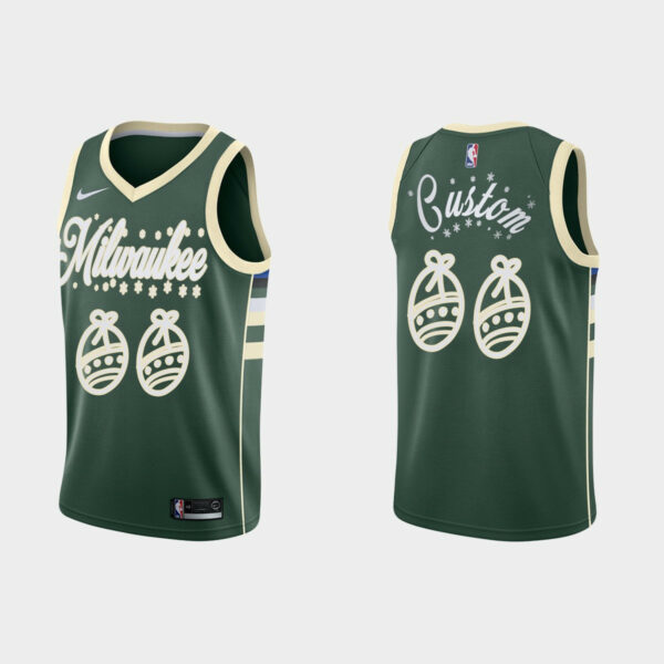 Men's Milwaukee Bucks Custom No.00 Santa Clause Jersey Green Christmas Gift for - Replica