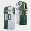 Men's Milwaukee Bucks Custom #00 Split Association & Icon White Green Jersey - Replica