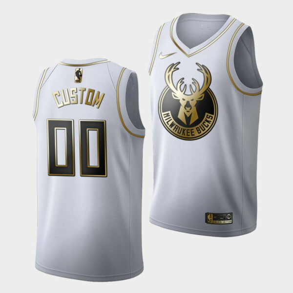 Men's Milwaukee Bucks Custom #00 2019-20 Golden Edition White Limited Jersey - Replica