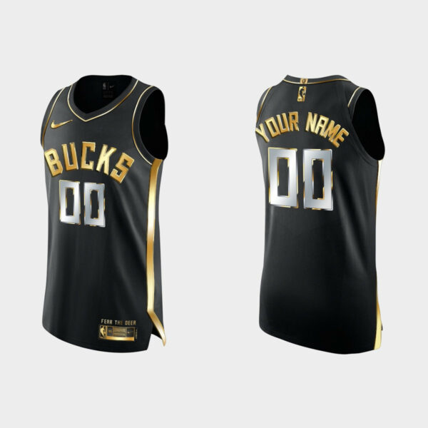 Men's Milwaukee Bucks Custom #00 Golden Edition Black 1X Champs Jersey - Replica