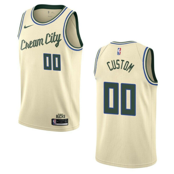 Men's 2019-20 Milwaukee Bucks #00 Custom City Edition Swingman- Cream Jersey - Replica