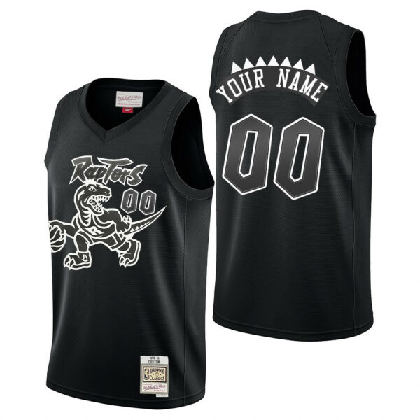 Youth's Toronto Raptors #00 Custom Hardwood Classics Throwback White Logo Black Jersey - Replica