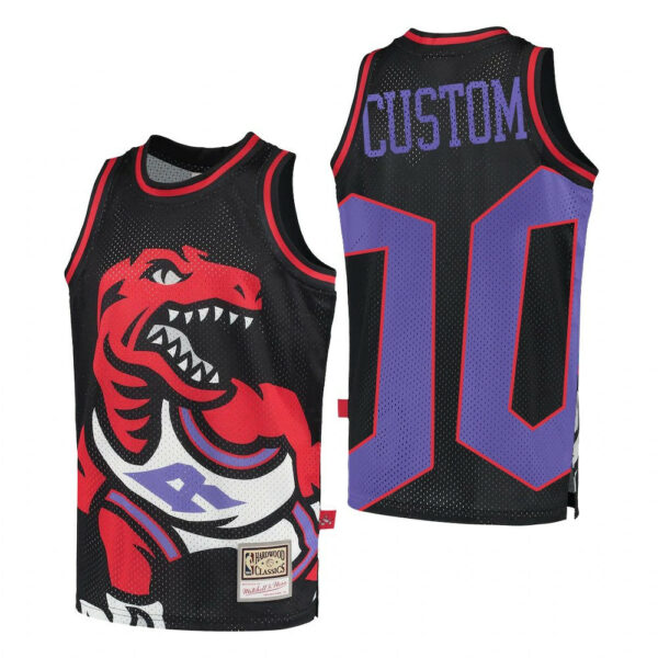 Men's Toronto Raptors #00 Custom Big Face 2.0 Black Hardwood Classics Jersey - Replica