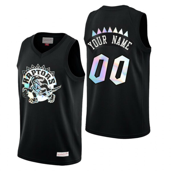 Men's Toronto Raptors #00 Custom Iridescent Dino Black Jersey - Replica