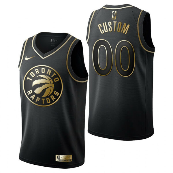 Men's Toronto Raptors #00 Custom Golden Limited Basketball Logo Black Jersey - Replica