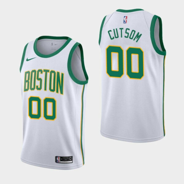 Youth's Boston Celtics #00 Custom White 2018-19 City Jersey - Replica