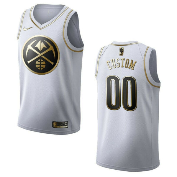 Men's Denver Nuggets #00 Custom Golden Edition Jersey - White , Basketball Jersey - Replica