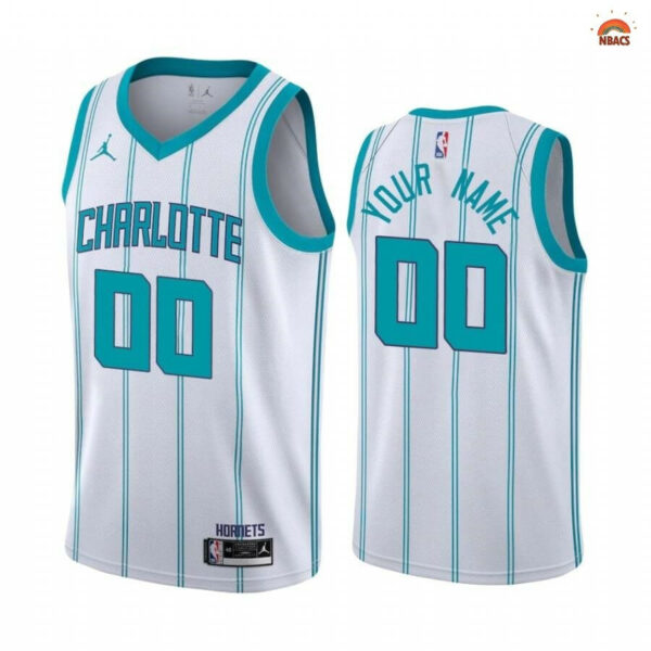 Men's Charlotte Hornets NO.00 Custom White Association 2020-21 - Jersey - Replica