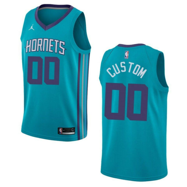 Men's Charlotte Hornets #00 Custom Icon Swingman Jersey - Teal , Basketball Jersey - Replica