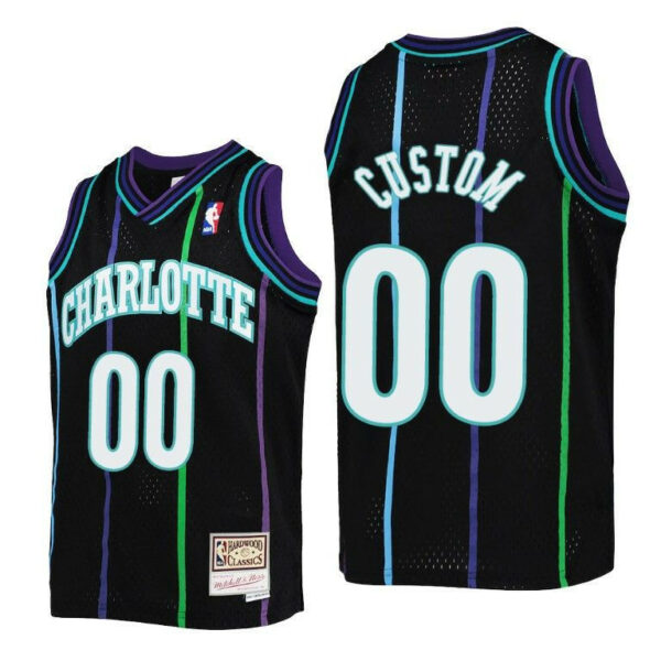 Men's Custom Charlotte Hornets Jersey #00 Reload Black Throwback - Replica