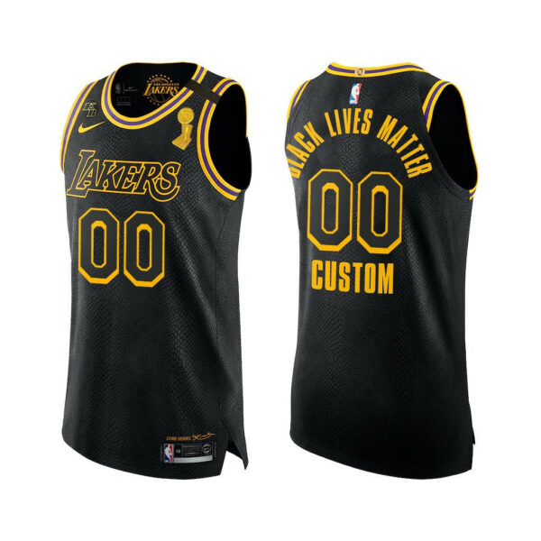 Men's Custom Los Angeles Lakers 2020 Finals Champs Win For Mamba Black Jersey Social justice - Replica