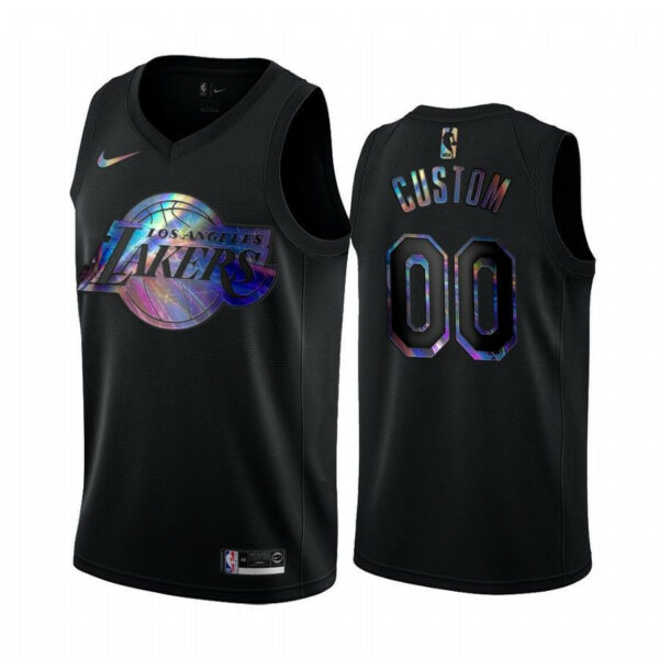 Men's Los Angeles Lakers Custom #00 Jersey Iridescent Black 2021 HWC Limited - Replica