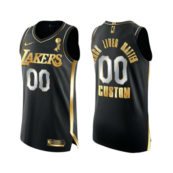 Men's Custom Los Angeles Lakers 17X Finals Champions Black Jersey Golden Edition Social justice - Replica