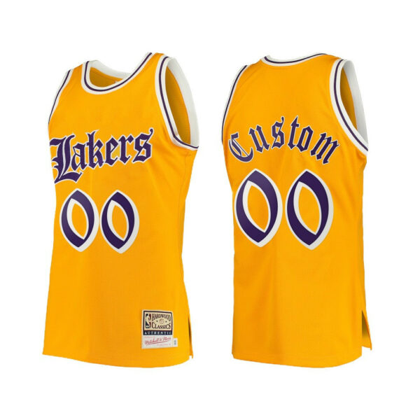 Men's Los Angeles Lakers Custom Yellow Old English Jersey - Replica