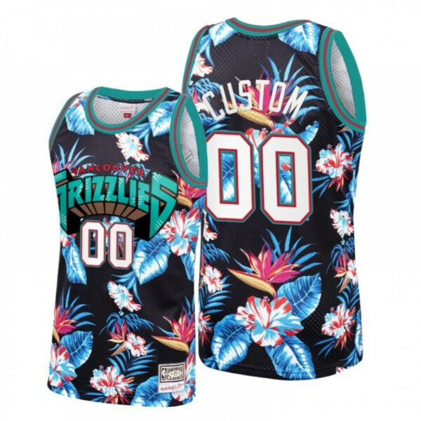 Youth's MEMPHIS GRIZZLIES CUSTOM #00 FLORAL FASHION BLACK JERSEY - - Replica