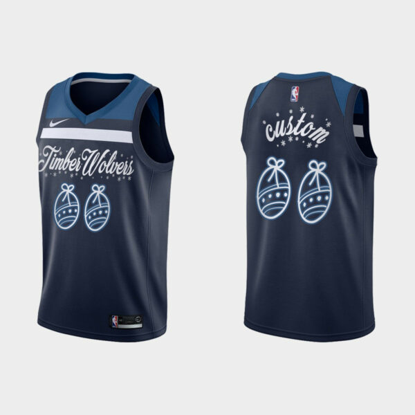 Youth's Minnesota Timberwolves Custom No.00 2020 Christmas Night Jersey Navy Festive Special Edition for - Replica