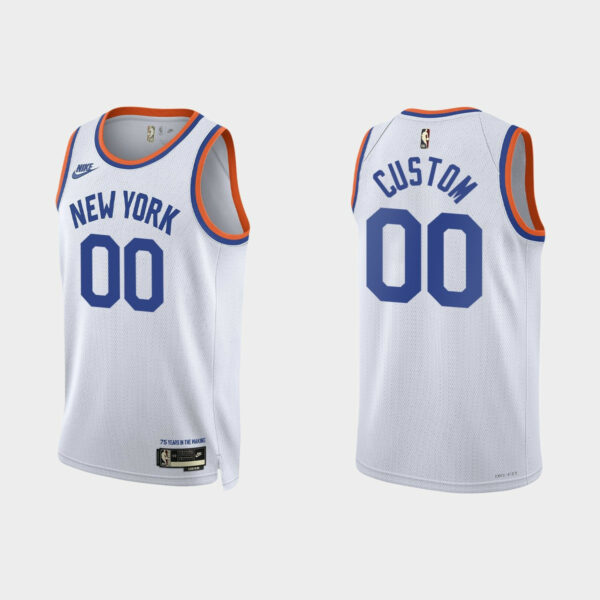 Youth's New York Knicks Custom #00 2021/22 Classic Edition Year Zero 75th Anniversary White Jersey - Replica