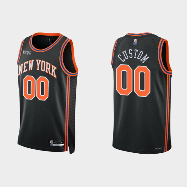 Youth's New York Knicks #00 Custom 2021-22 NBA 75th Anniversary City Black Jersey - - Replica