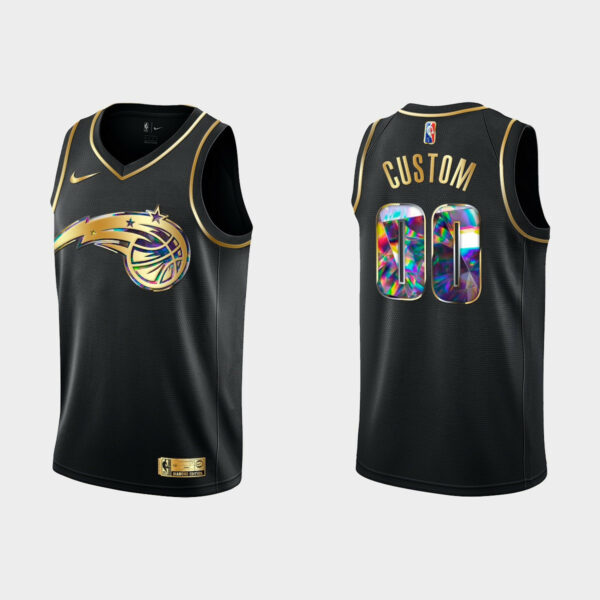 Men's Orlando Magic #00 Custom 2021-22 NBA Golden Edition 75th Anniversary Black Jersey - Replica