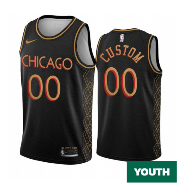 Youth's Custom Chicago Bulls Black Motor City Edition No Little Plans 2020-21 Jersey - - Replica