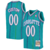 Custom Charlotte Hornets Mitchell _ Ness Youth 1992-93 Hardwood Classics Swingman Jersey - Teal - Replica