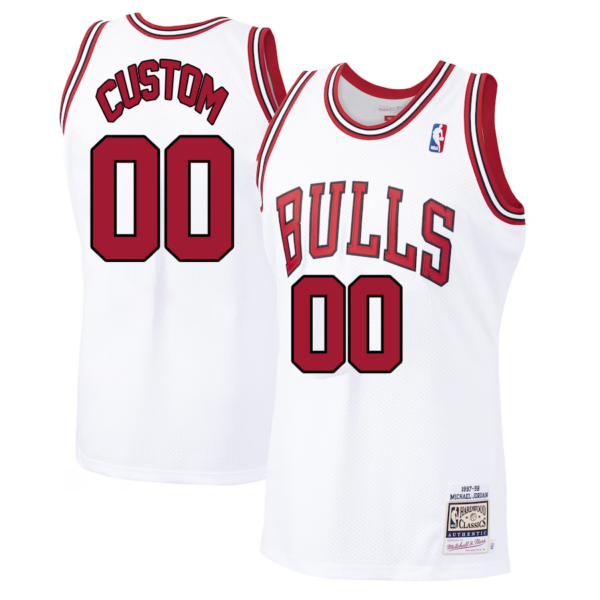 Custom Chicago Bulls Mitchell _ Ness 1997-98 Hardwood Classics Authentic Player Jersey - White - Replica