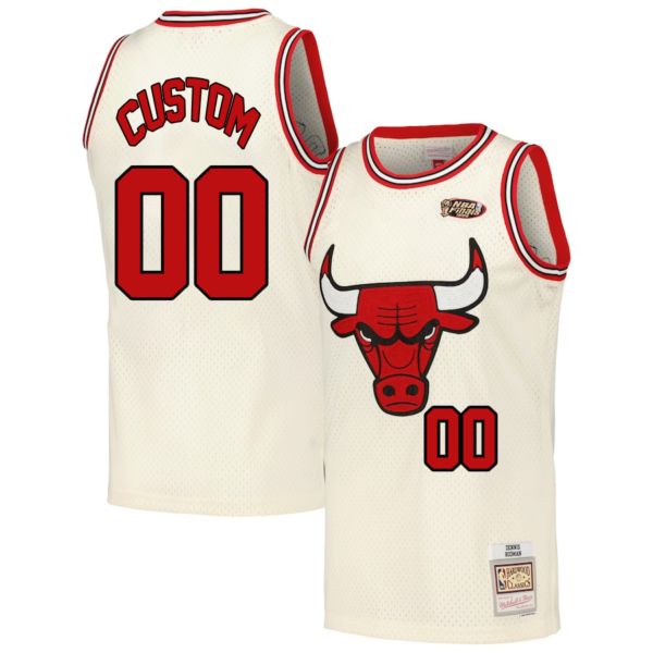 Custom Chicago Bulls Mitchell _ Ness Chainstitch Swingman Jersey - Cream - Replica