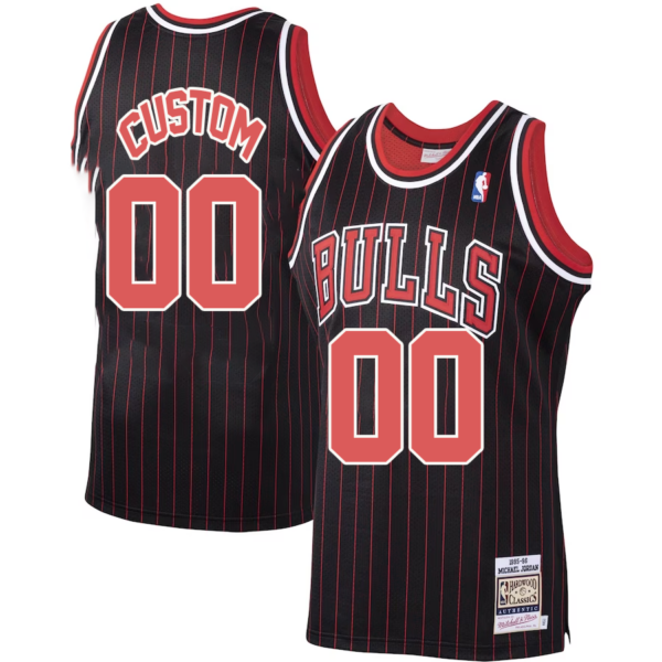 Custom Chicago Bulls Mitchell _ Ness Hardwood Classics 1995-96 Authentic Jersey - Black - Replica