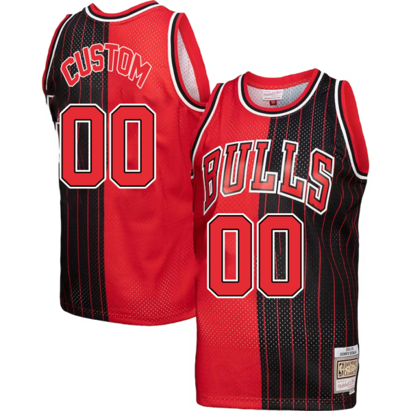 Custom Chicago Bulls Mitchell _ Ness Hardwood Classics 1995-96 Split Swingman Jersey - Red Black - Replica