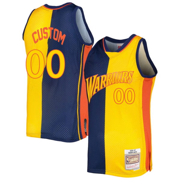 Custom Golden State Warriors Mitchell _ Ness Hardwood Classics 2006-07 Split Swingman Jersey - Navy Gold - Replica