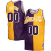 Custom Los Angeles Lakers Mitchell _ Ness Hardwood Classics 1971-72 Split Swingman Jersey - Purple Gold - Replica