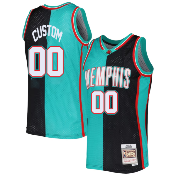 Custom Memphis Grizzlies Mitchell _ Ness Hardwood Classics 2001-02 Split Swingman Jersey - Black Turquoise - Replica