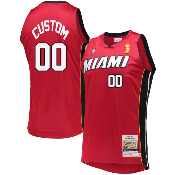 Custom Miami Heat Mitchell _ Ness 2005-06 Hardwood Classics Authentic Jersey - Red - Replica