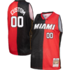 Custom Miami Heat Mitchell _ Ness Big _ Tall Hardwood Classics 2005-06 Split Swingman Jersey - Black Red - Replica