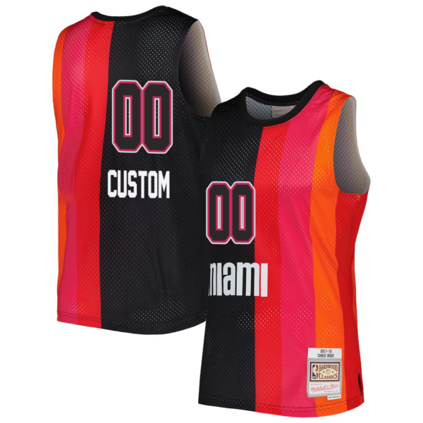 Custom Miami Heat Mitchell _ Ness Hardwood Classics 2011-12 Split Swingman Jersey - Black-Red - Replica